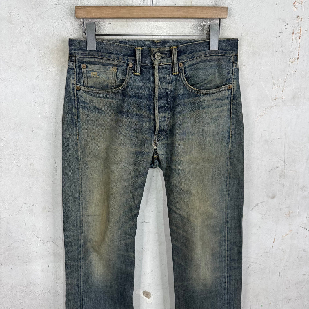 RRL Faded Medium Wash Straight Legged Jeans