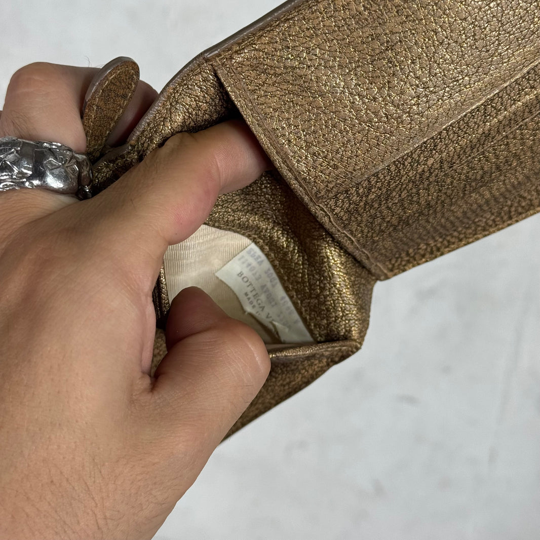 Bottega Veneta Gold Metallic Intrecciato Bi-Fold Wallet