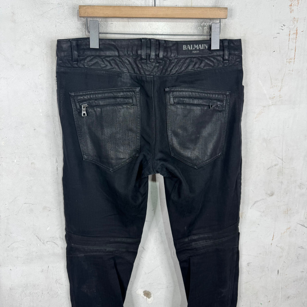Balmain Waxed Biker Jeans