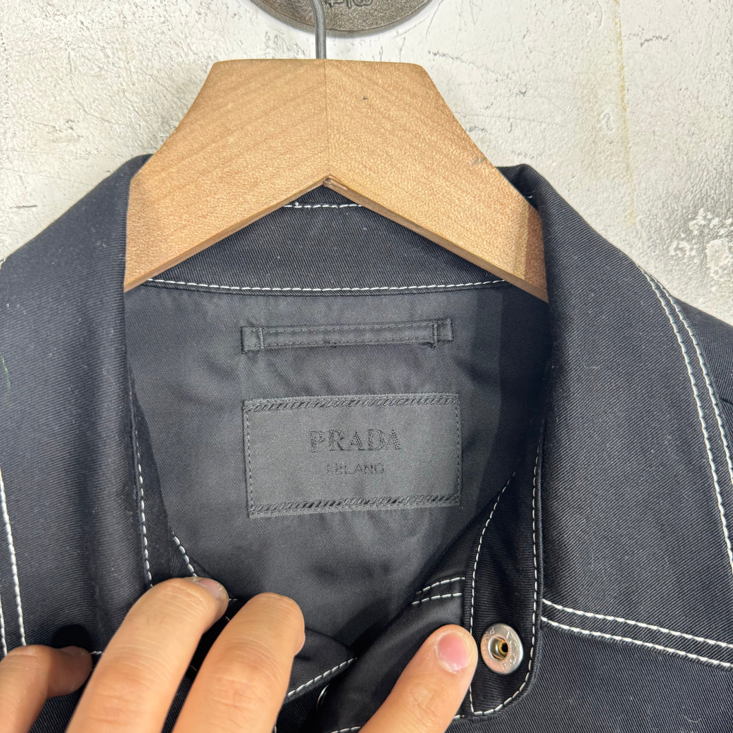 Prada Contrast Stitch Plaqued Snap Shirt