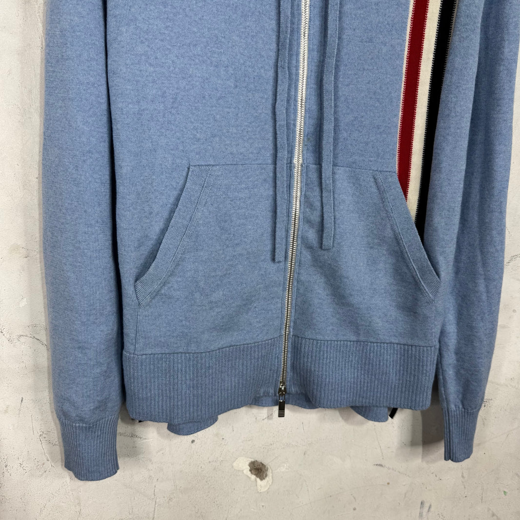 Thom Browne Blue Wool Striped Zip Hoodie
