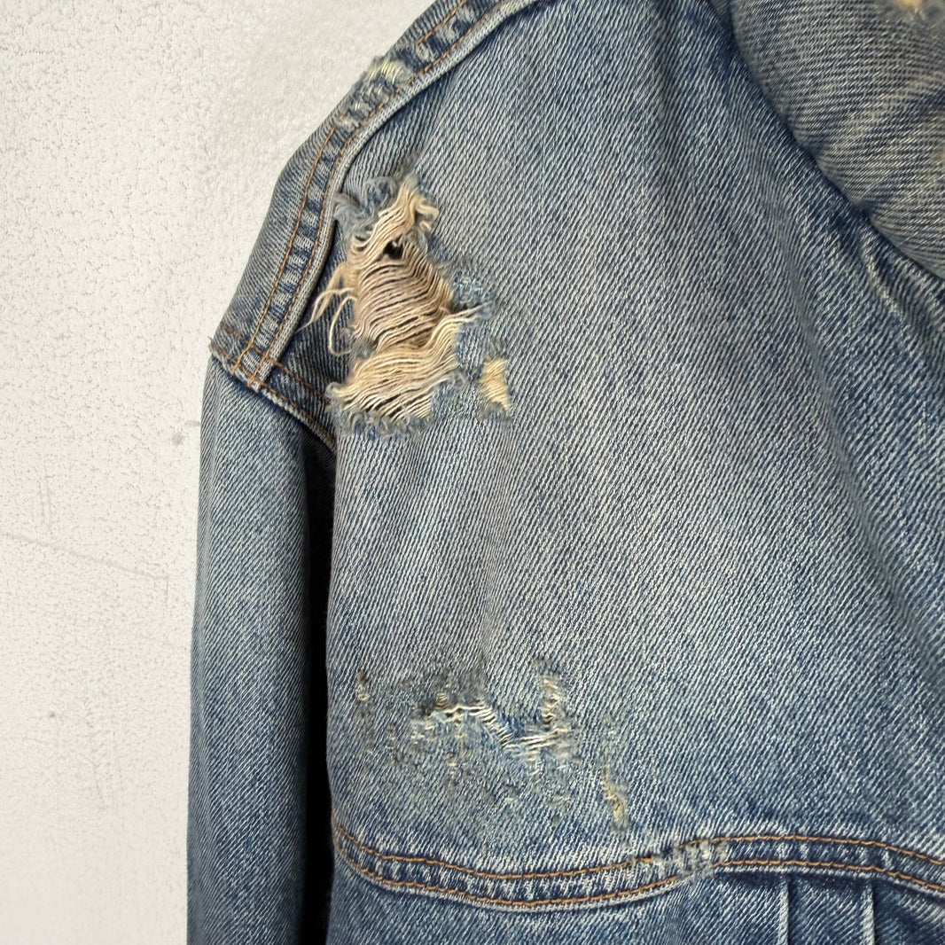 424 Distressed Puffer Collar Trucker Jacket