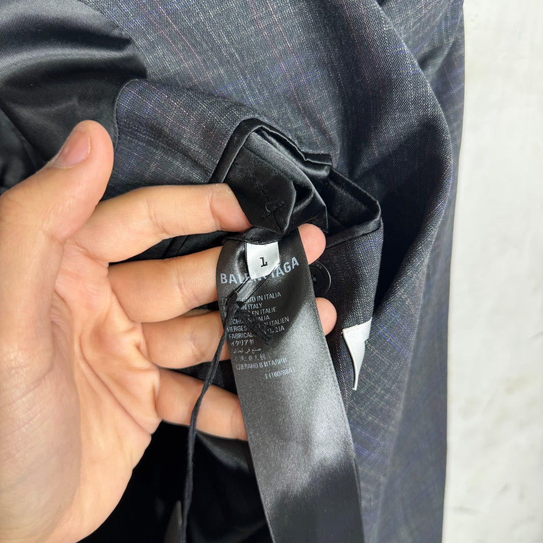 Balenciaga Wide Shoulder Plaid Double Breasted Blazer