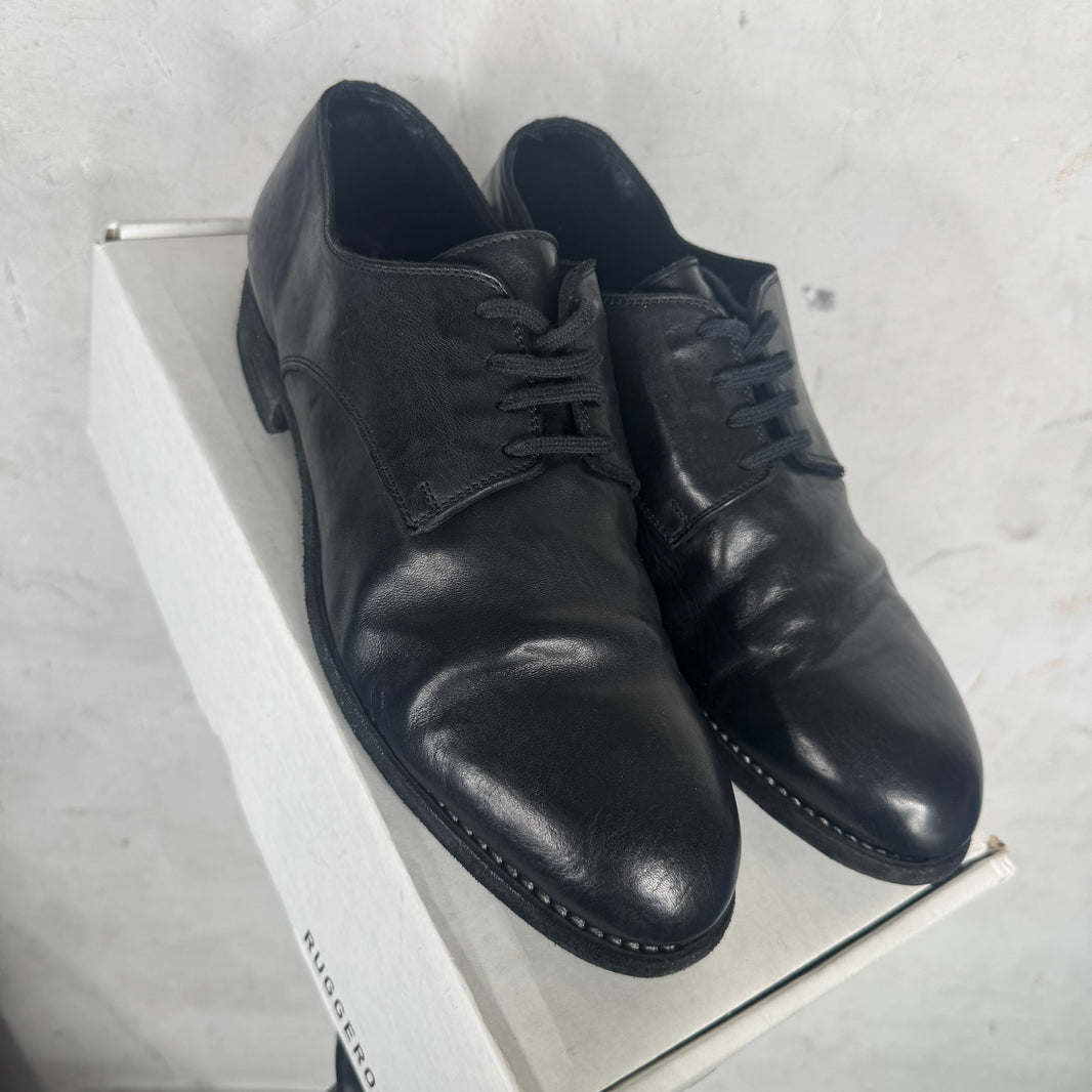 Guidi Black Leather Laced Derbies