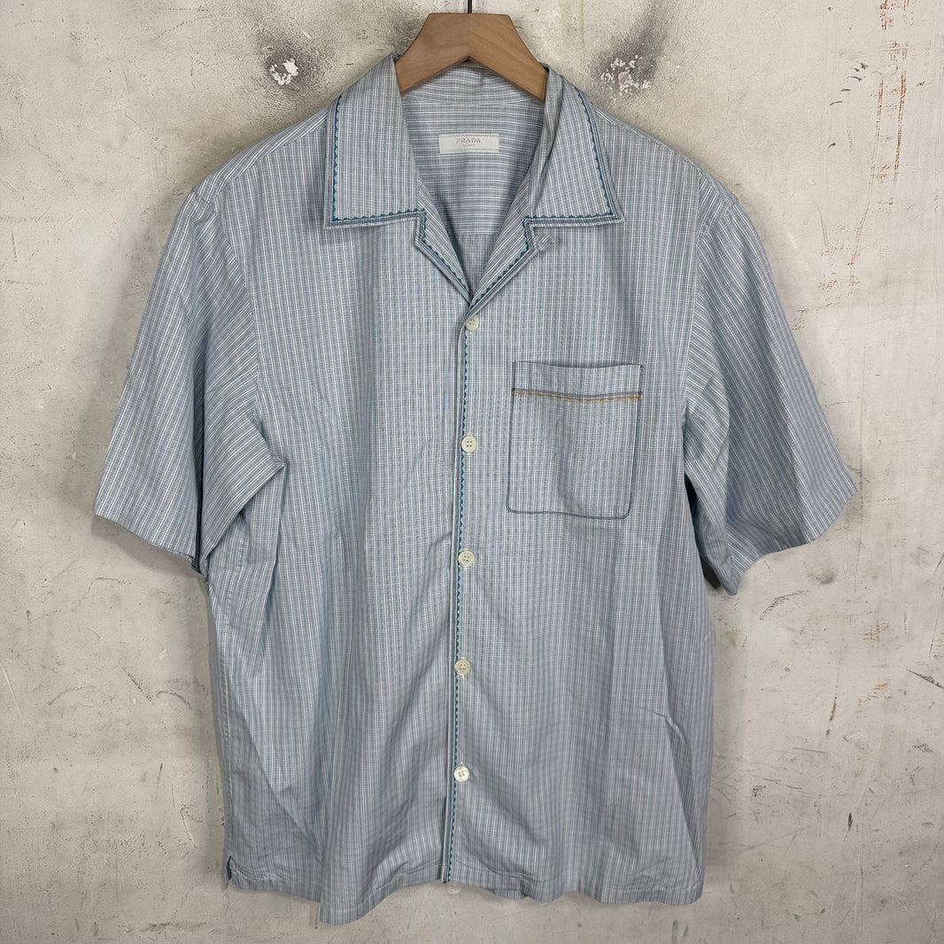 Prada Patterned Stitch Line Plaid S/S  Shirt