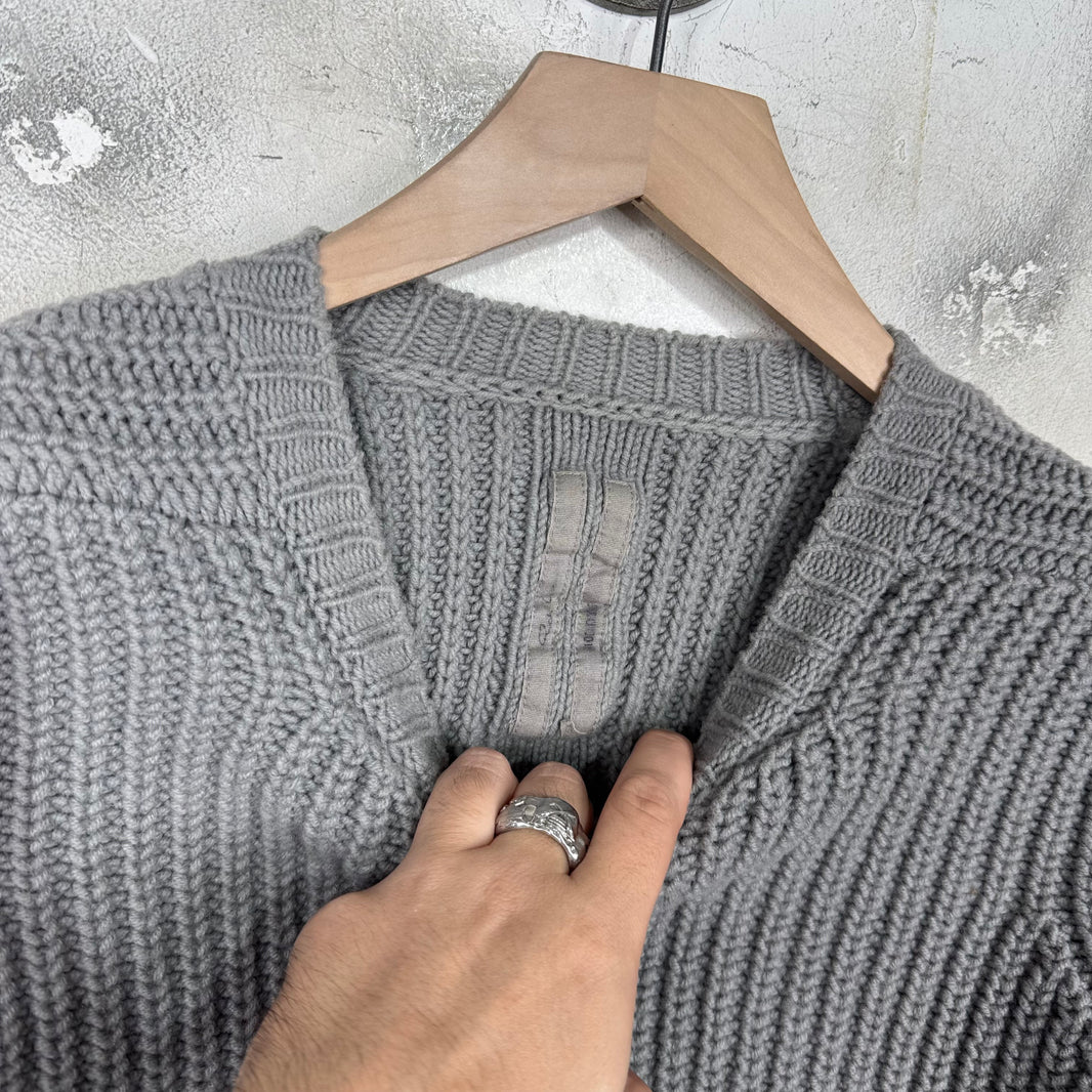 Rick Owens Grey Wool Cable Knit Sweater