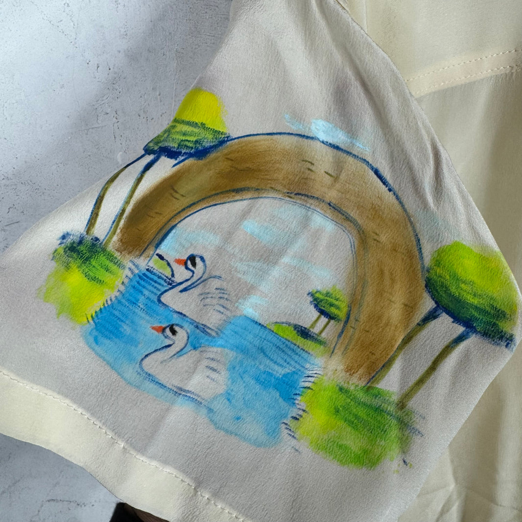 Bode Hand Painted Landscape Silk Button Up Shirt