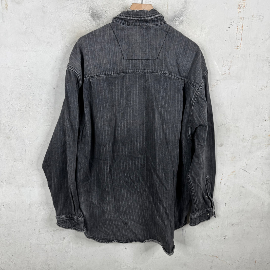 Balenciaga Distressed Pinstriped Denim Overshirt