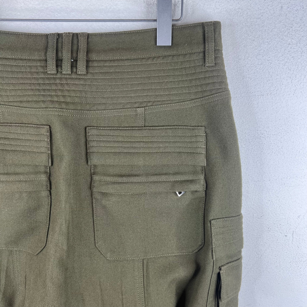 Balmain Green Wool Moto Cargo Pants