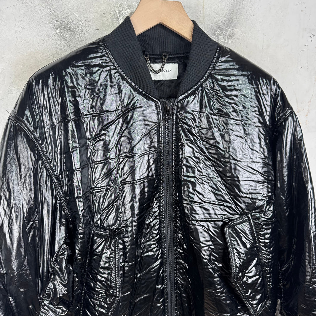 Dries Van Noten Black Glossy Back Zip Bomber