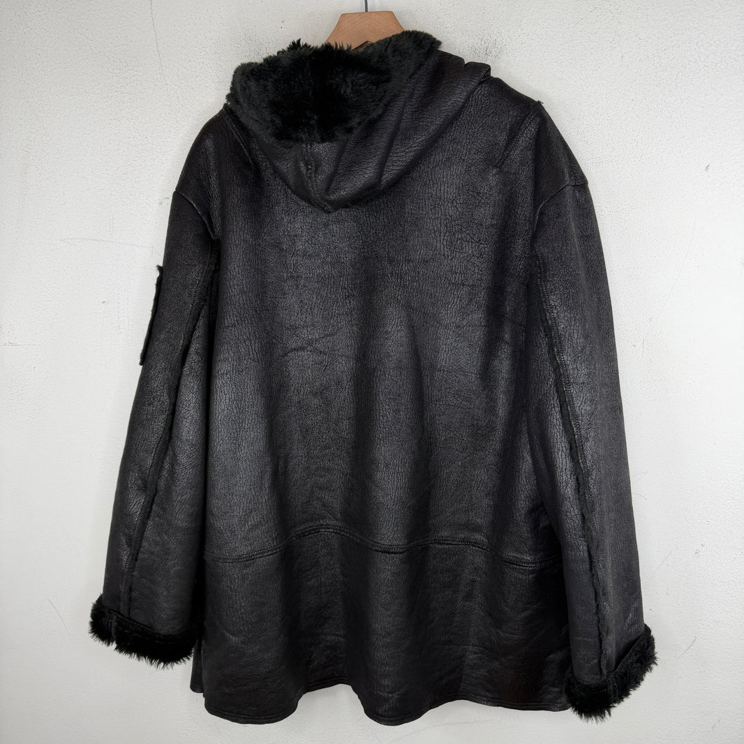 Gosha Rubchinskiy Cracked Leather Fur Lined Jacket