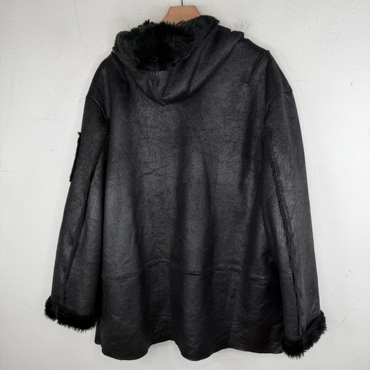 Gosha Rubchinskiy Cracked Leather Fur Lined Jacket