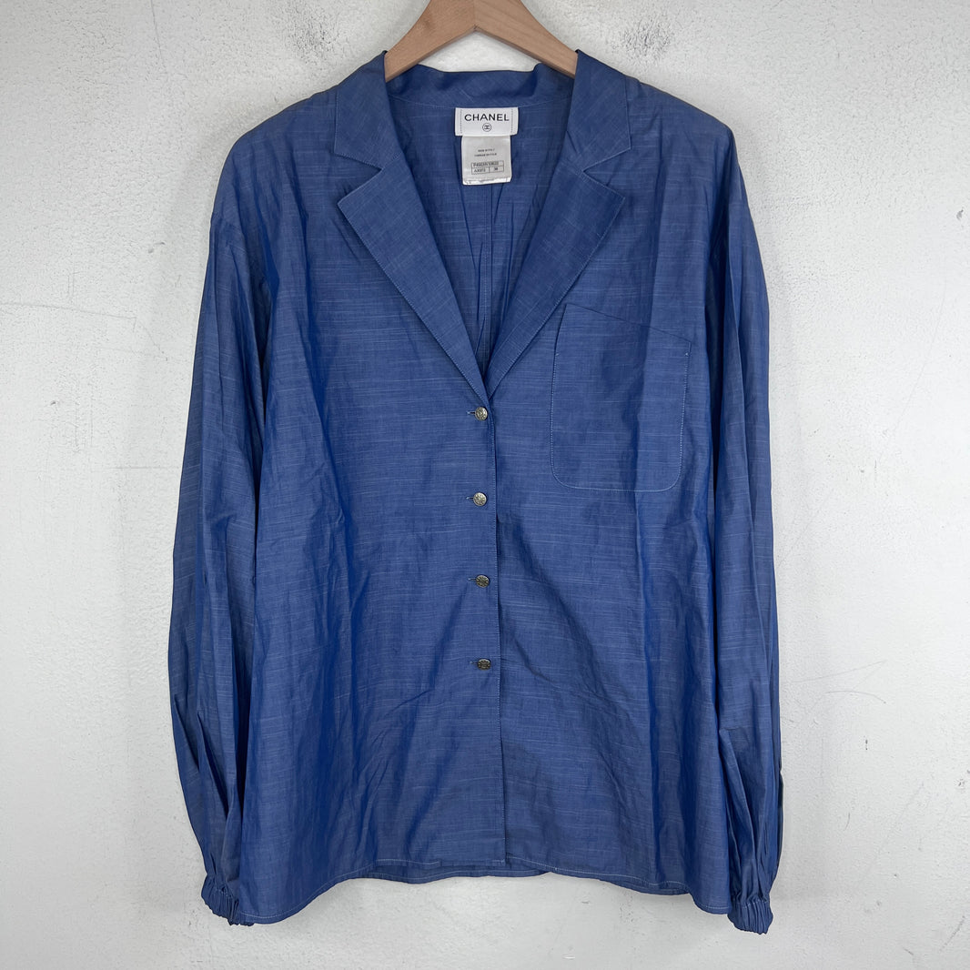 Chanel Blue Button Up Thin Blazer Jacket