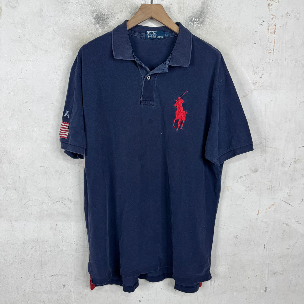 Ralph Lauren Distressed Navy/Red USA Sleeve Pony Polo