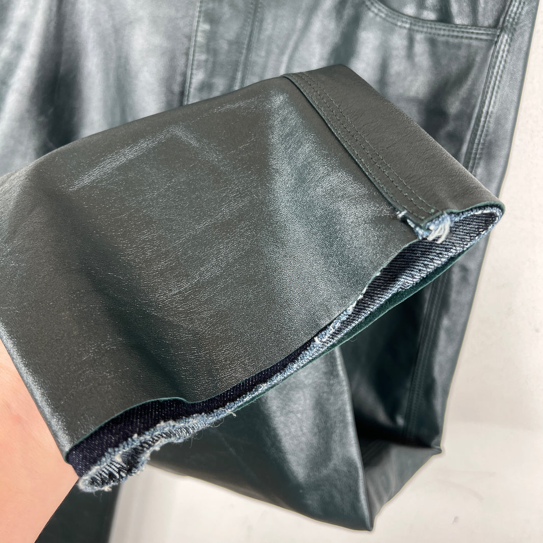 Bottega Veneta Green Leather Denim-Lined Pants