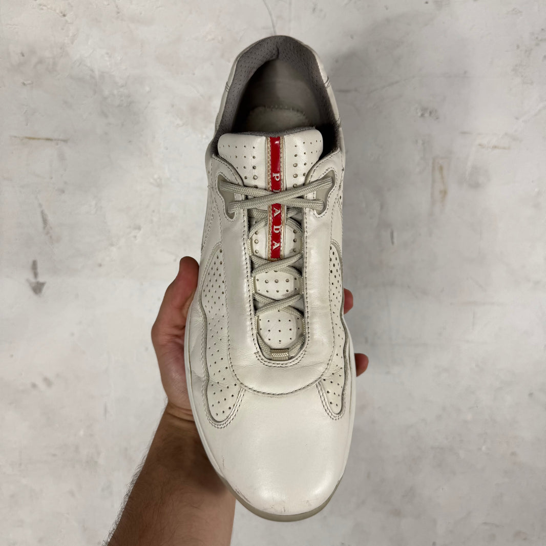 Prada White Perforated Leather Americas Cup