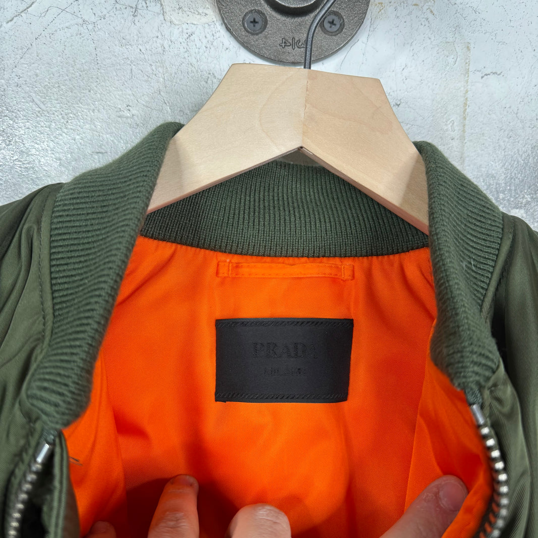 Prada Olive Nylon Cropped Bomber Jacket