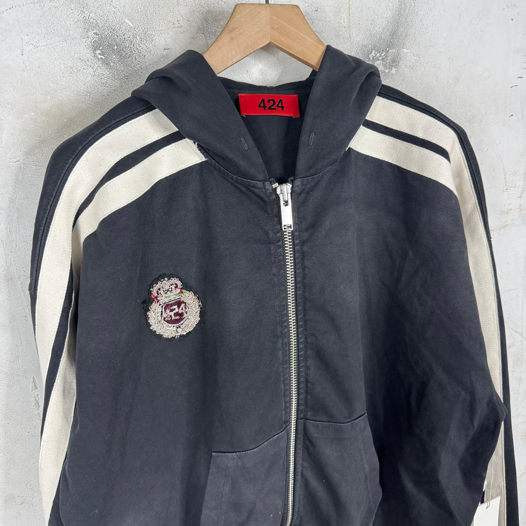 424 Black Zip Up Crest Hoodie