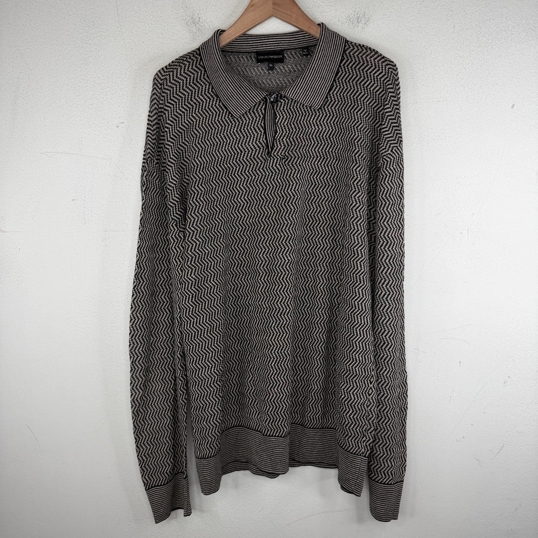 Armani Zig Zag Striped Collared Knit Sweater