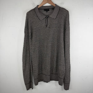 Armani Zig Zag Striped Collared Knit Sweater