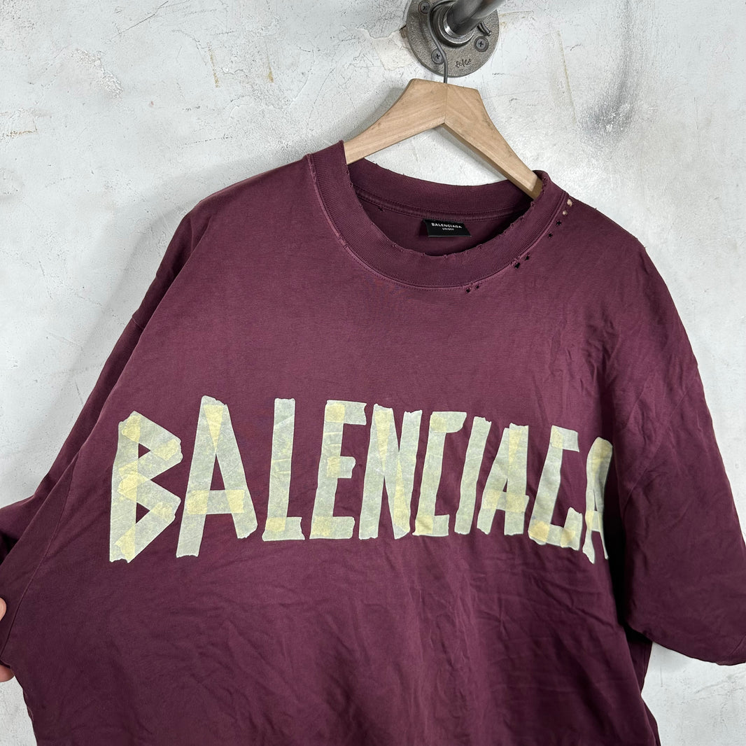 Balenciaga Burgundy Tape Logo T-Shirt