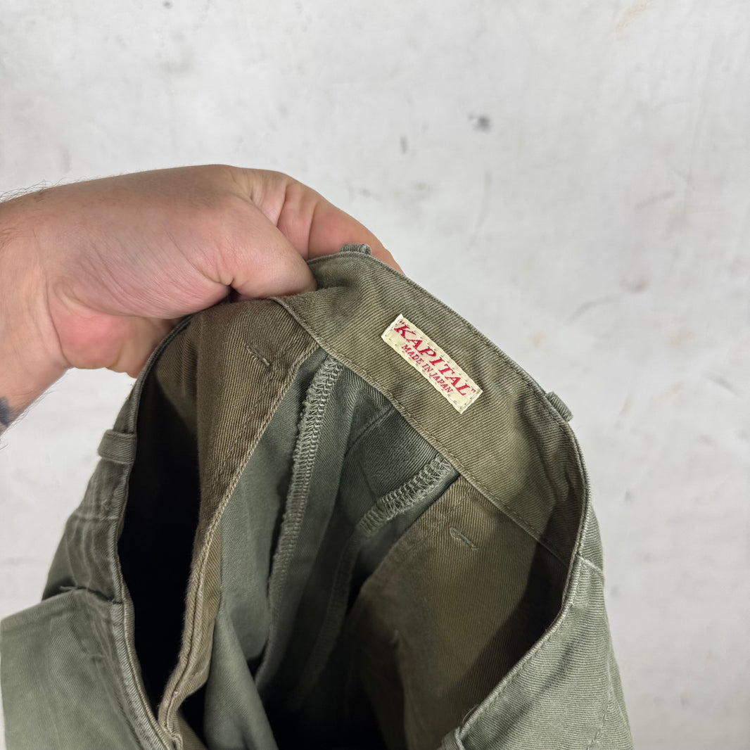 Kapital Green Buckle Back Canvas Pants