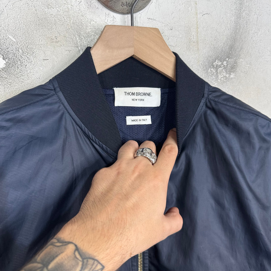 Thom Browne Navy Mesh Back Stripe Windbreaker