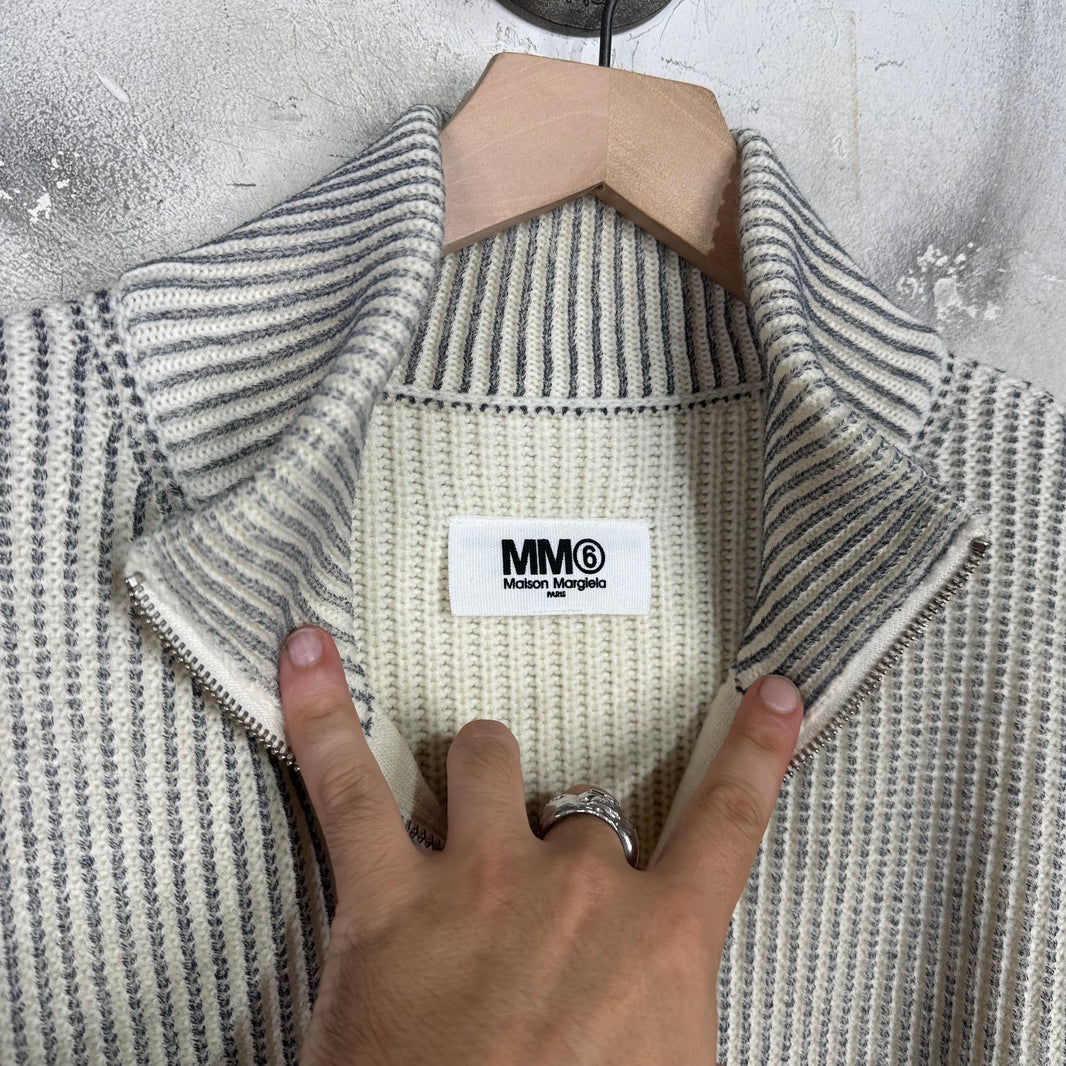 MM6 Two Tone Ribbed Knit Zip Cardigan