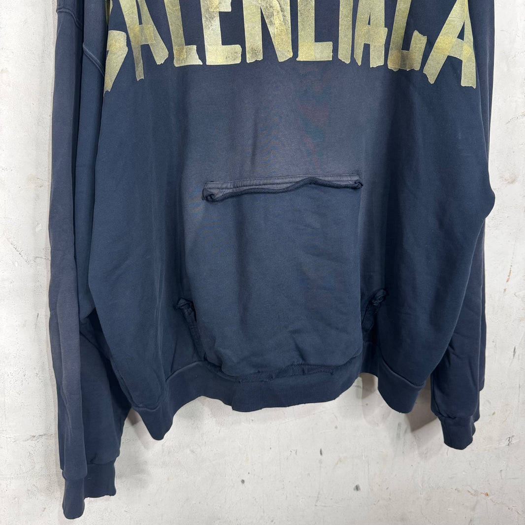 Balenciaga Navy Tape Logo Hoodie