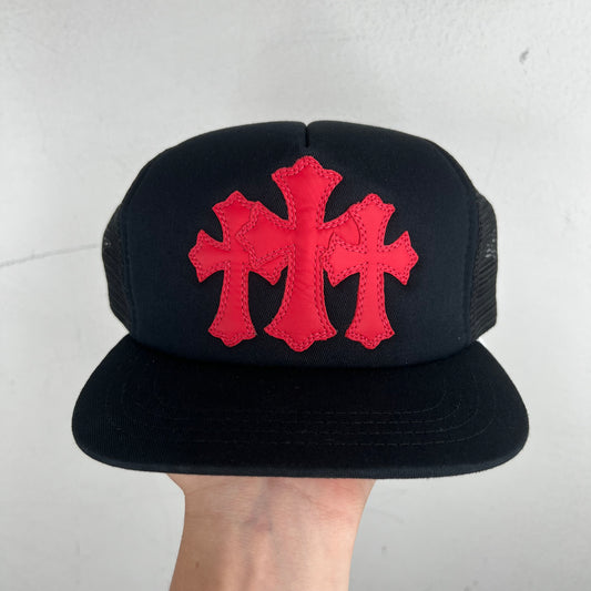 Chrome Hearts Red Triple Cross Trucker Hat