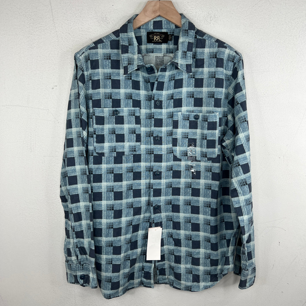 RRL Blue Plaid Button Up Flanel Shirt