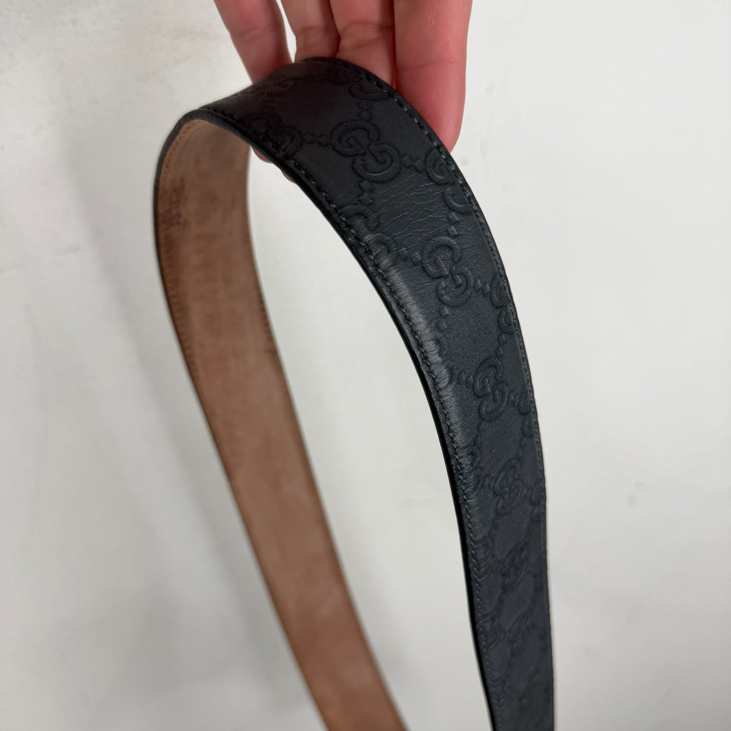 Gucci Gray Leather Monogram Belt