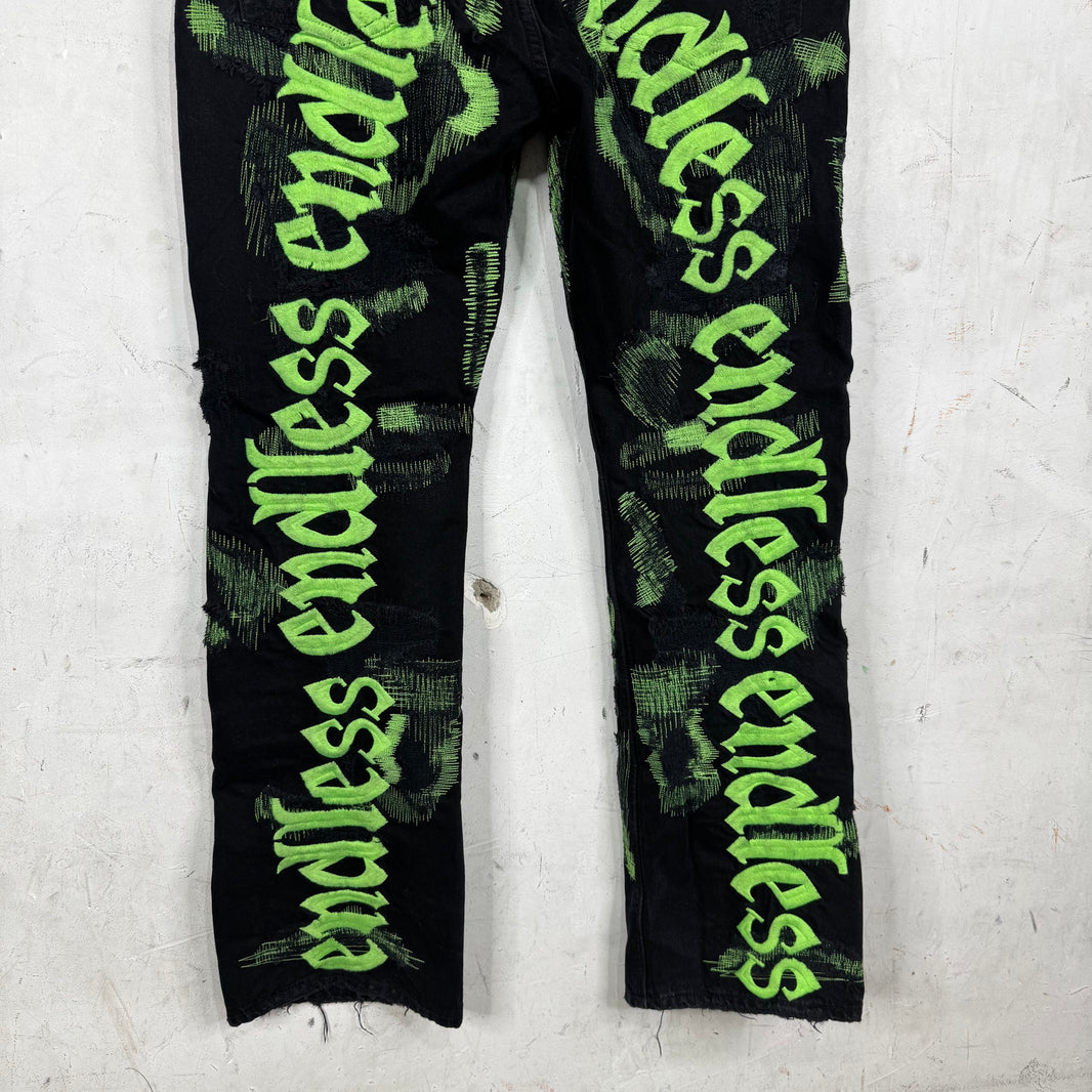 Endless Denim Black/Green Repaired Jeans