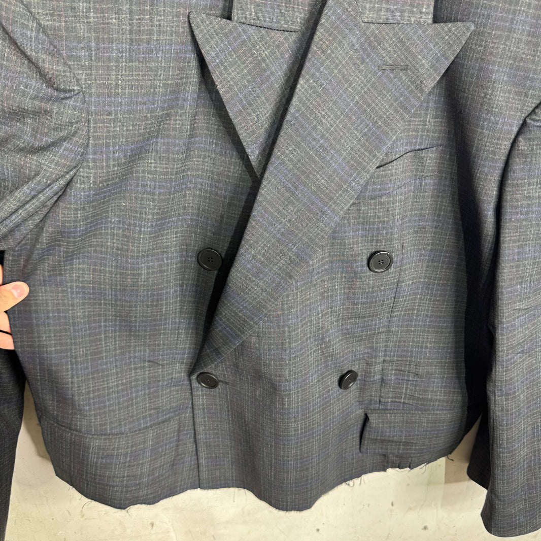 Balenciaga Wide Shoulder Plaid Double Breasted Blazer