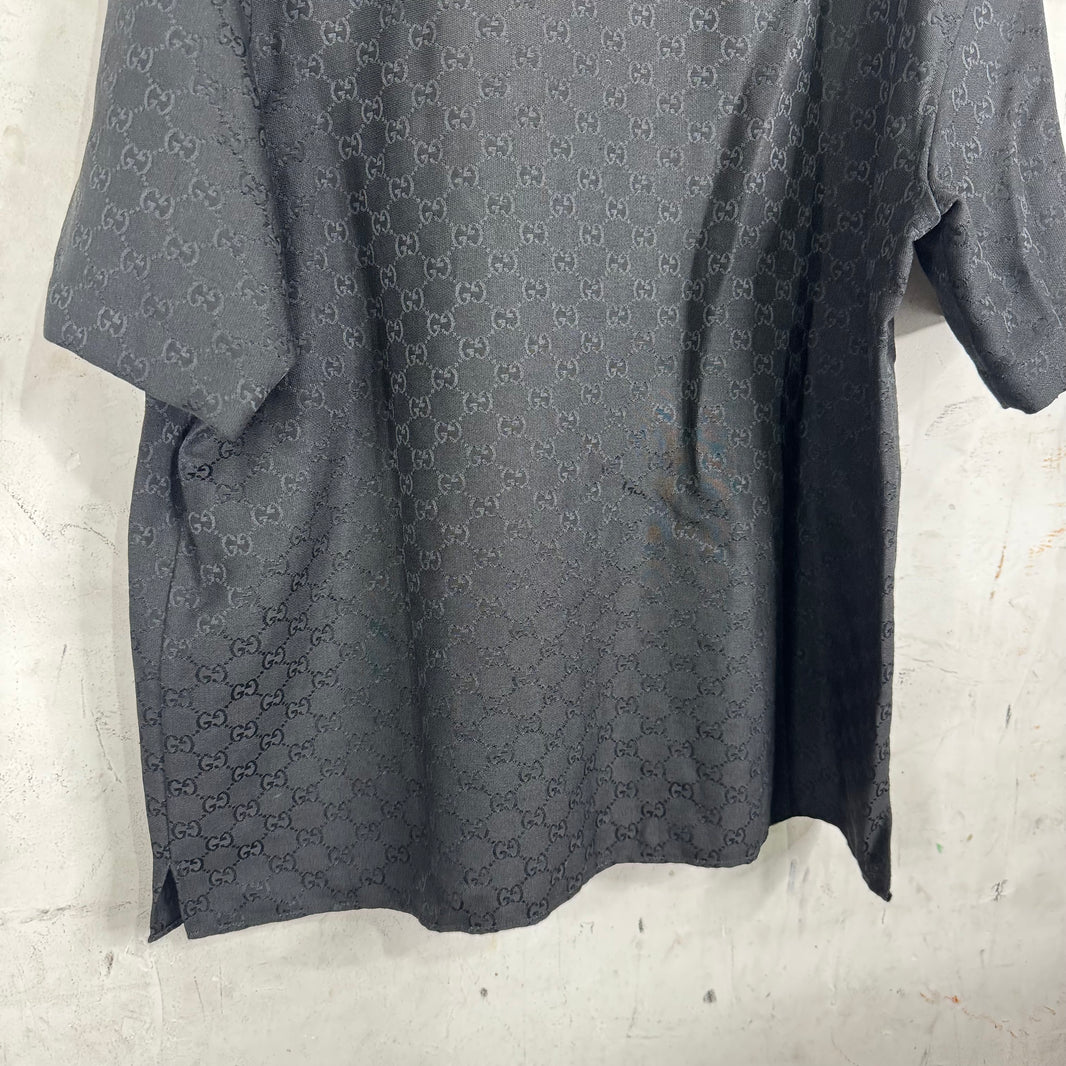 Gucci Black Monogram Camp Collar Shirt