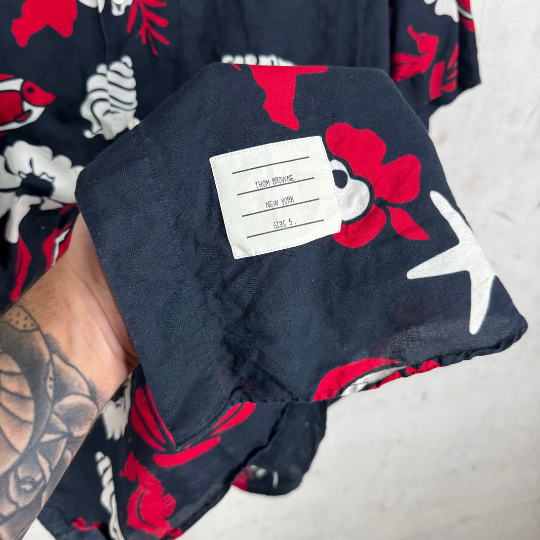 Thom Browne Navy Ocean Print Shirt