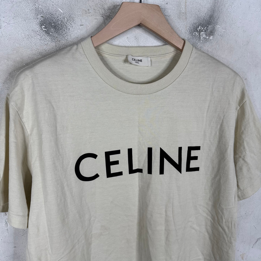 Celine Beige Logo T-Shirt