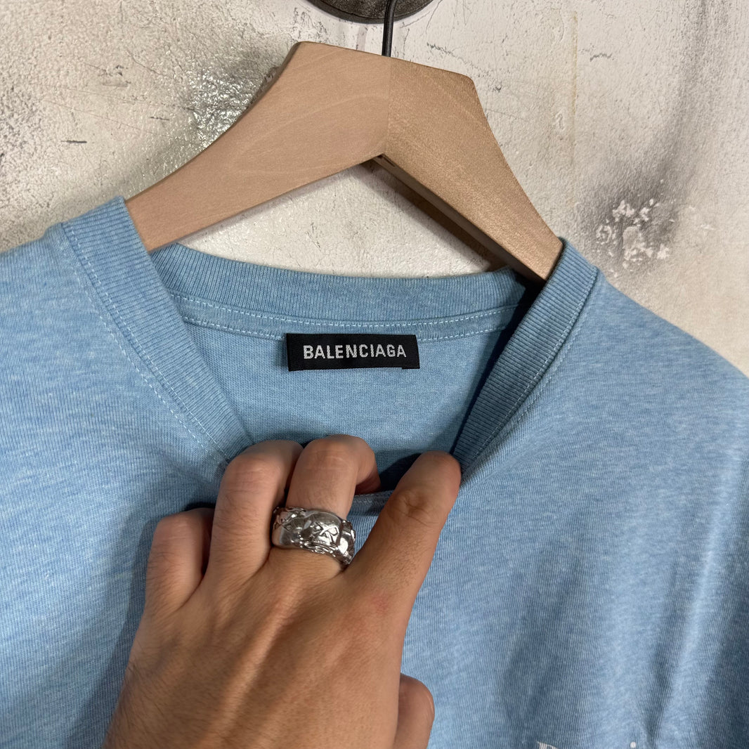 Balenciaga Heather Blue Printed Campaign T-Shirt