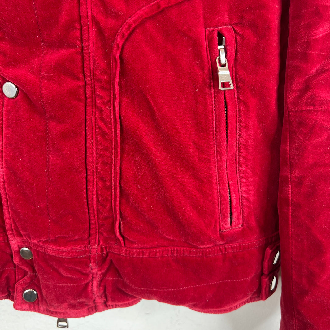 Balmain Red Velvet Crest Jacket