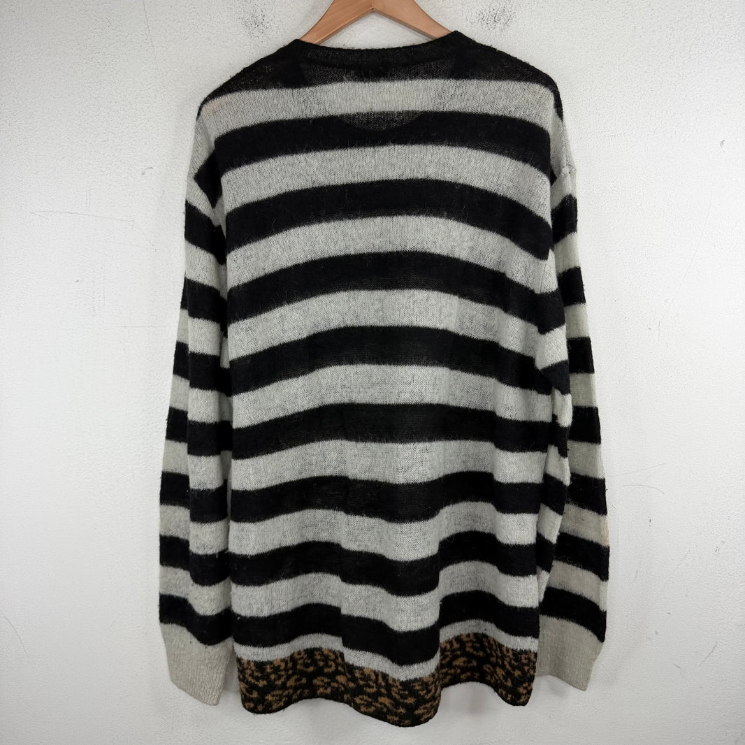 Dries Van Noten Striped/Cheetah Thin Knit Sweater
