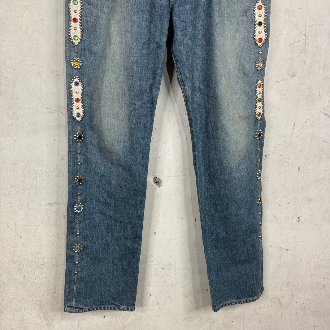 Kapital Lightwash Rhinestone Straight Legged Jeans