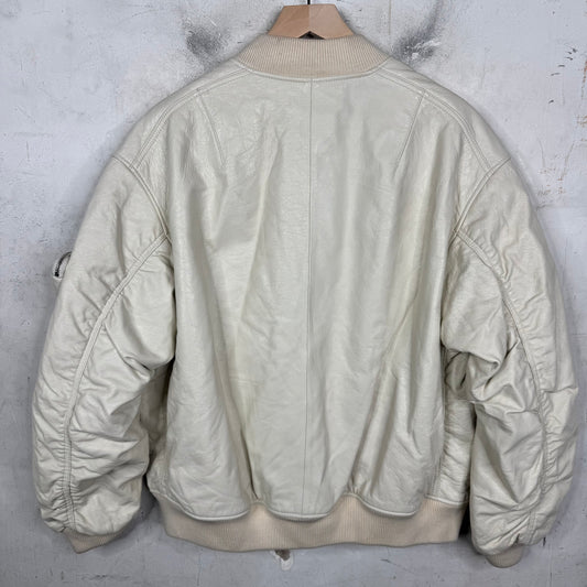 Prada Triple White Leather Raf Bomber Jacket
