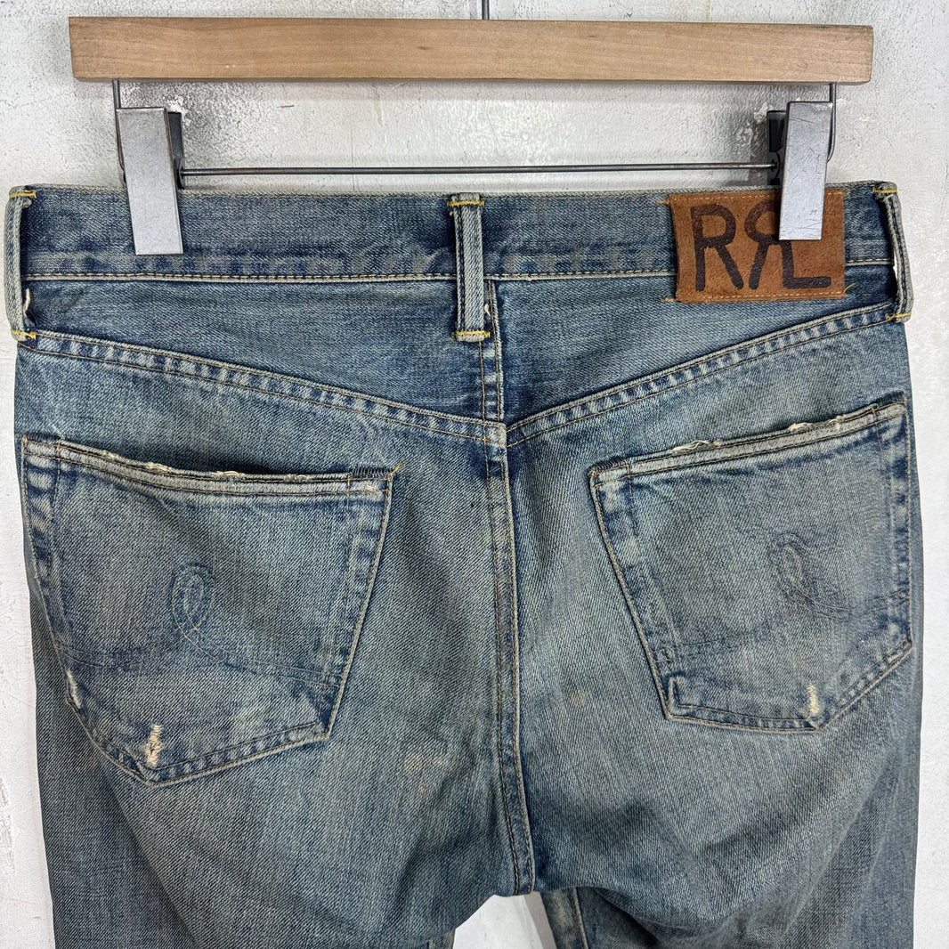 RRL Faded Medium Wash Straight Legged Jeans