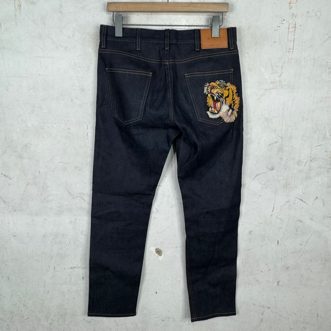 Gucci Tiger Patch Raw Denim Jeans