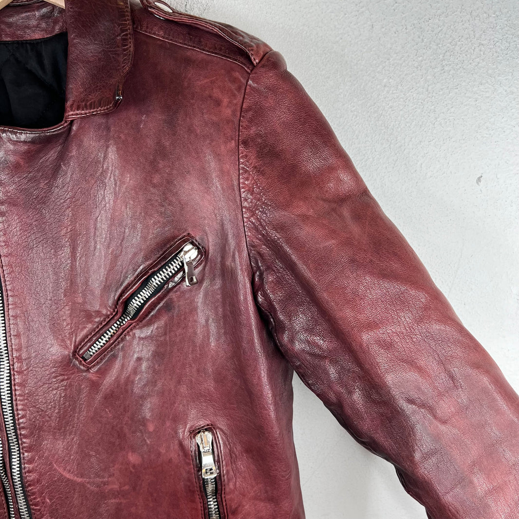 Balmain Lambskin Burgundy Perfecto Jacket
