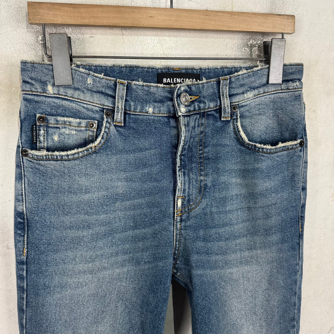 Balenciaga Medium Wash Distressed Skinny Jeans