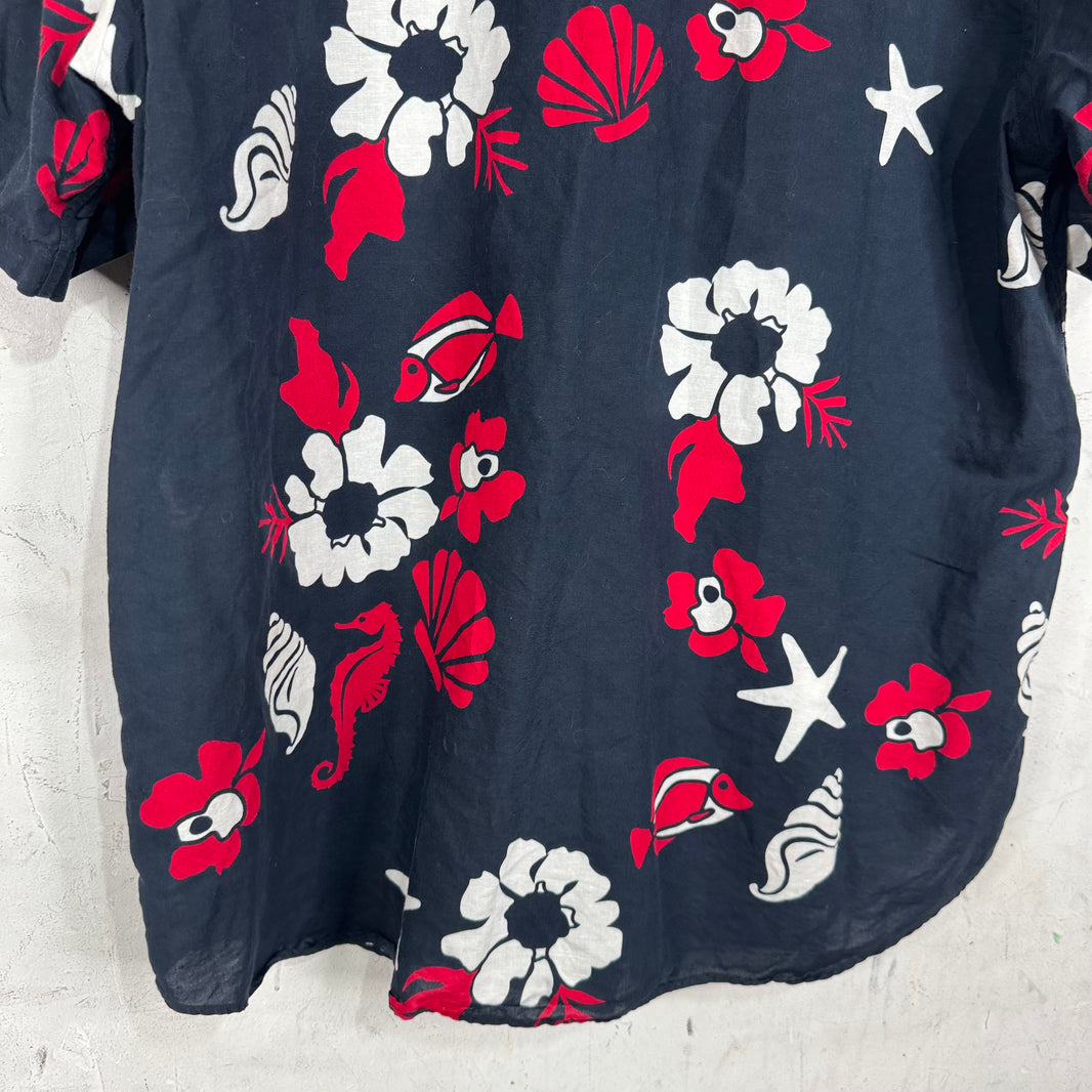 Thom Browne Navy Ocean Print Shirt