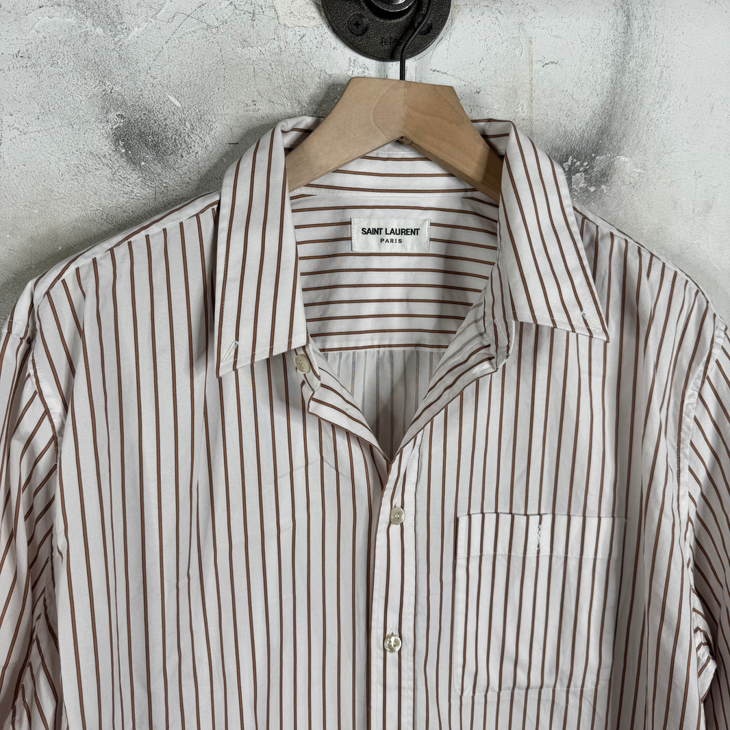 Saint Laurent Striped Pocketed Logo Shirt