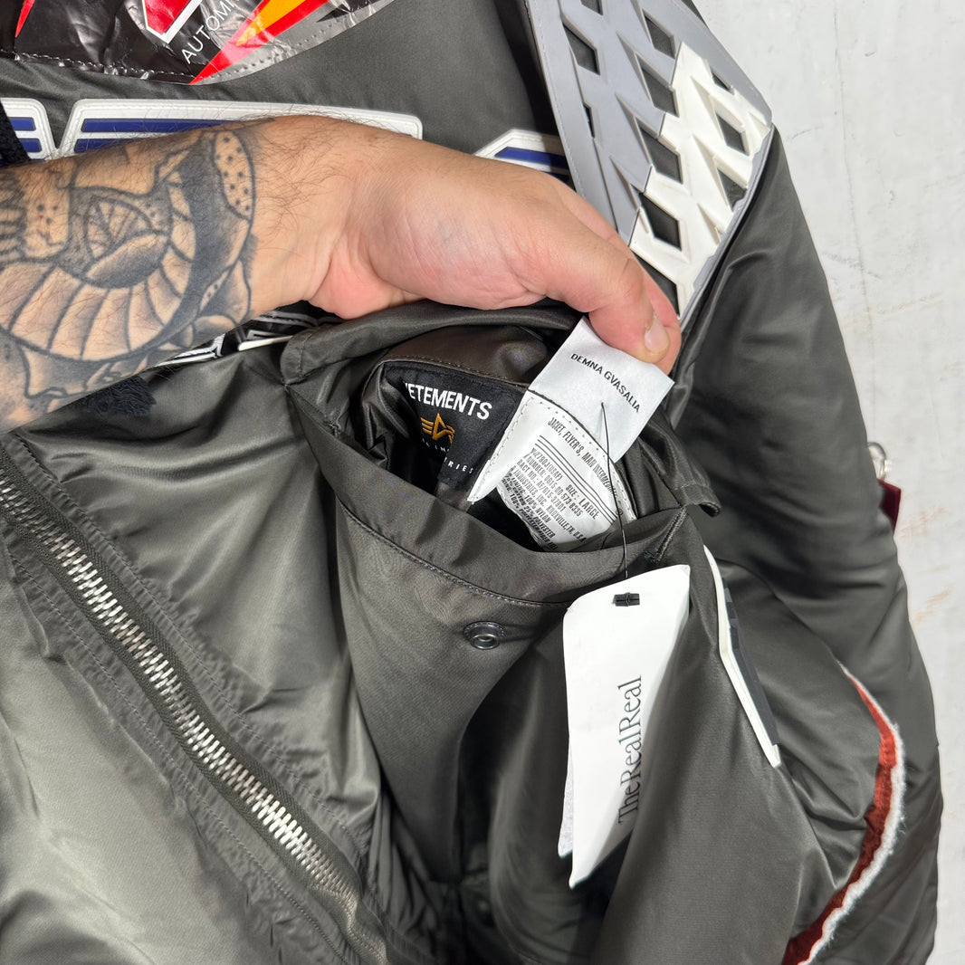 Vetements x Alpha Patchwork Racer Hooded Bomber Jacket
