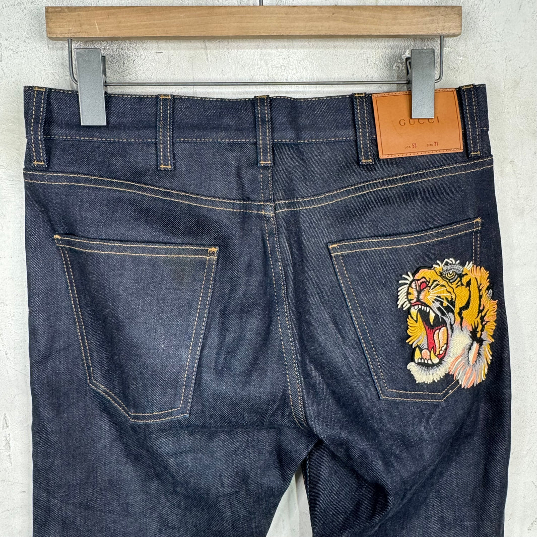 Gucci Tiger Patch Raw Denim Jeans